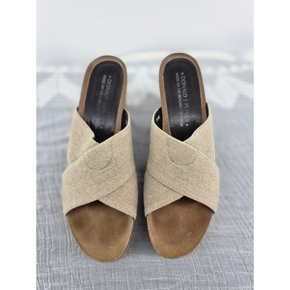 Donald J Pliner Shoes - Donald J Pliner Womens 8.5M Beige Fabric Crisscross Suede Wedge Sandals Spain